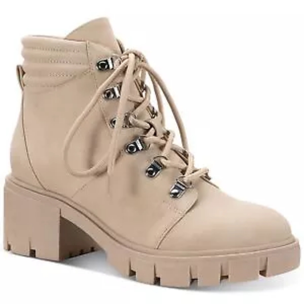 Sun + Stone Womens Beige 1" Platform Lug Sole Padded Ruthee Round Toe Block Heel